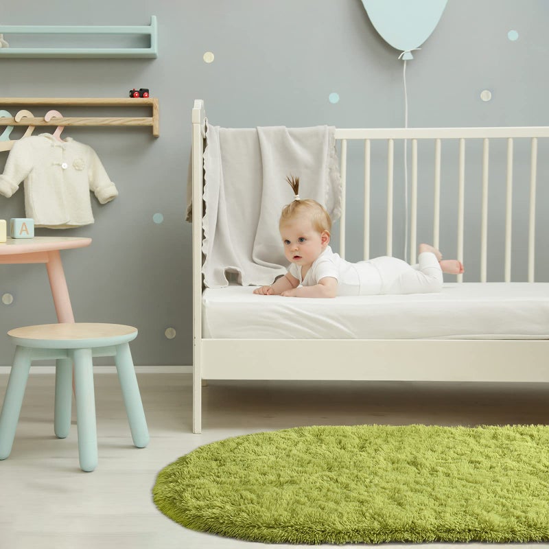 Softlife Oval Fluffy Rugs for Bedroom, 2.6 x 5.3 Feet Shag Cute Area Rug for Girls&Boys and Kids Baby Room Home Decor, Indoor Carpet for Nursery Dorm Living Room - Image 5